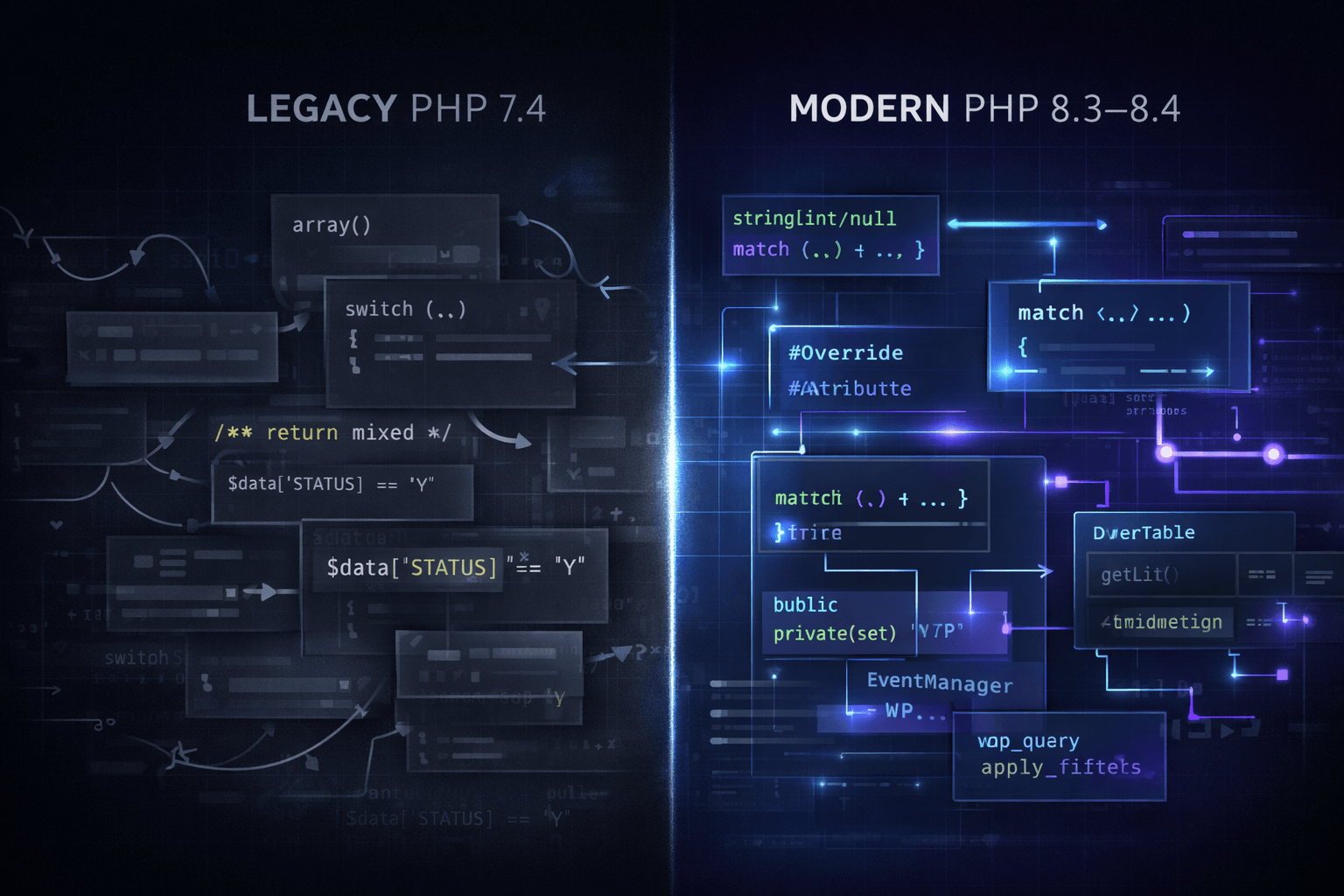 PHP 8.3–8.4 для Bitrix и WordPress: типизация, атрибуты, паттерны